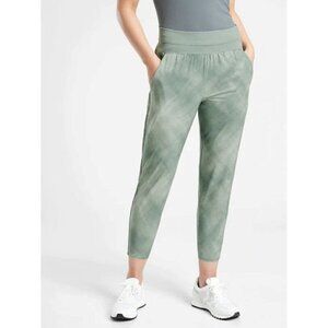 Athleta Nolita Slim Tapered Print Crop Pants Size 18 Green UPF Pockets High Rise